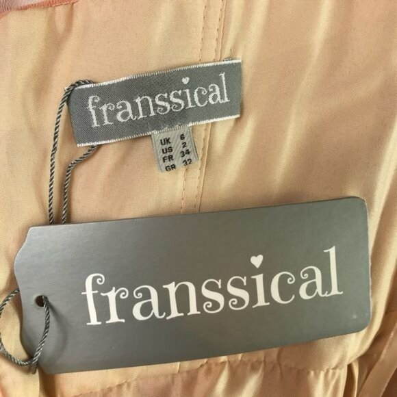 Franssical peach beaded gown with sheer panels & crew neck ruched dress 2 - Picture 11 of 11